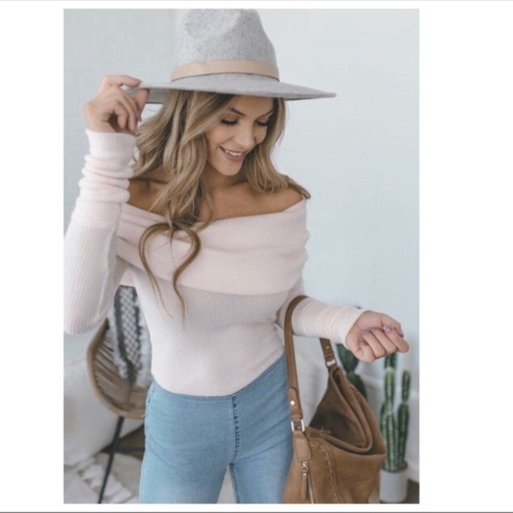 FREE PEOPLE SWEATER BOHO PULLOVER COZY OFF THE SHOULDERS BLUSH PINK TOP A3C - Picture 7 of 16